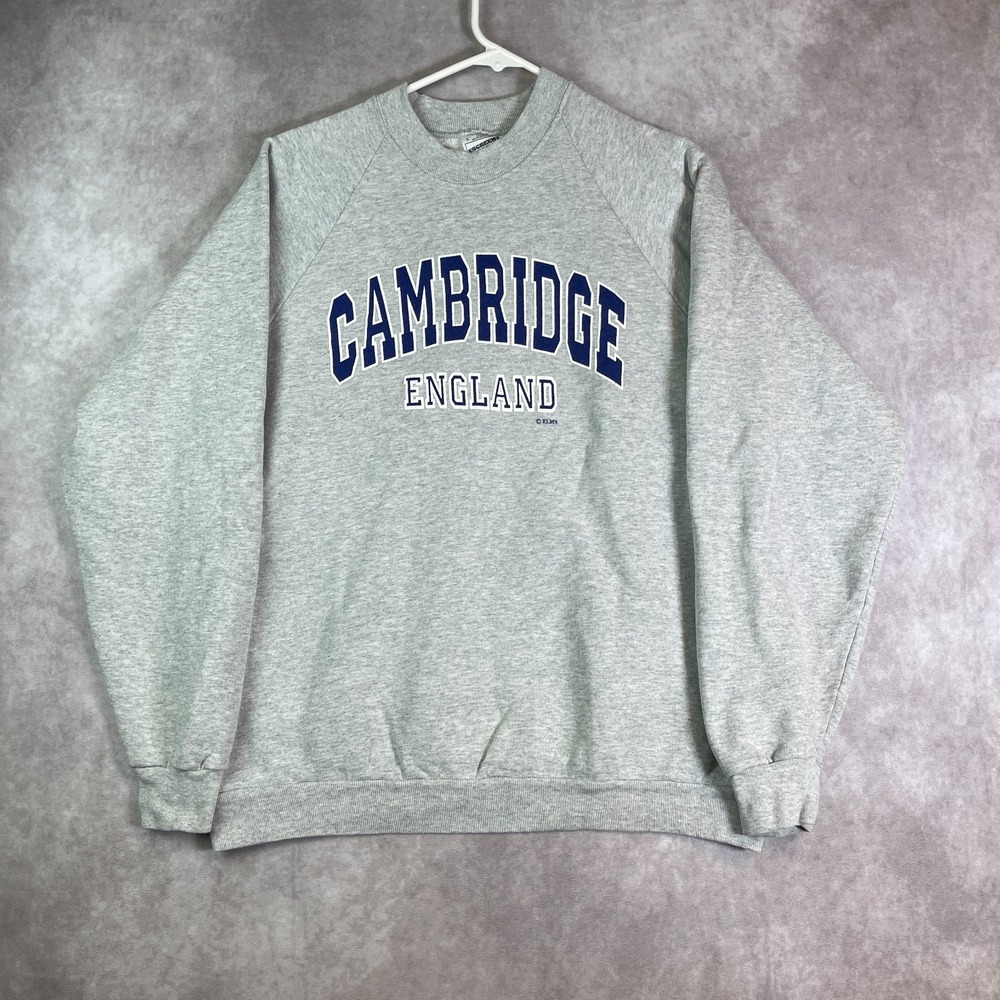 VINTAGE Cambridge England Sweatshirt Adult Large Gray Raglan Pullover USA 80s